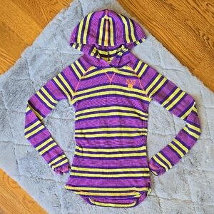Nike Purple/Yellow Striped Hooded Shirt, Girls Medium, Great Condition